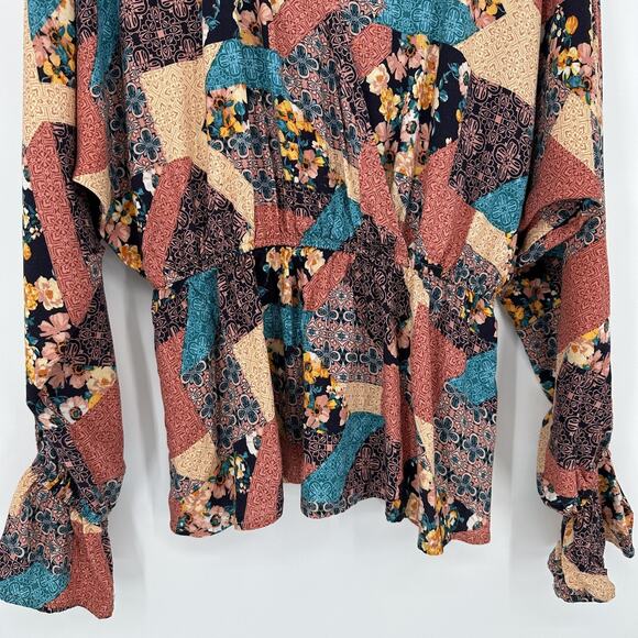 Andree By Unit Blouse Womens Medium Multicolor Patchwork Boho Peasant Top Floral - Picture 3 of 10